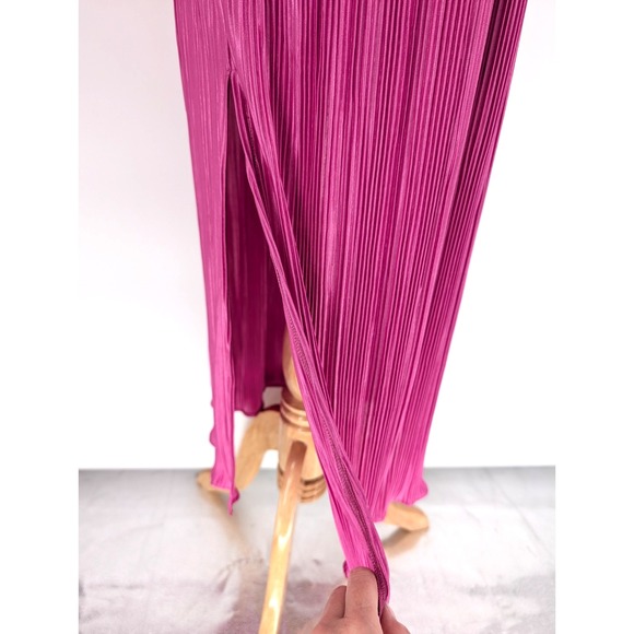Petal & Pup Pontee Satin One Shoulder Pleated Midi Dress Orchid Pink Glam Large - Picture 7 of 12